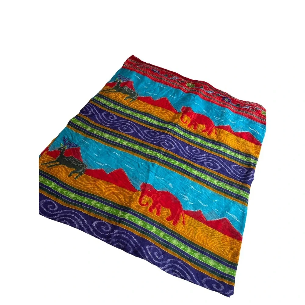 VTG‎ African Batik Hand Dyed Colorful Gauzy Scarf 40in x 68in African Art Cotton